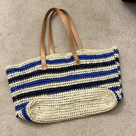 Mark & Graham Resortwear Colorful Stripe Straw Beach Slouchy Summer Tote Bag - Picture 2 of 10